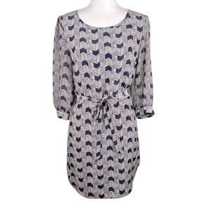 Brigette Bailey Blue & Red Chevron Print Front Tie 3/4 Sleeve Career Dress Sz L